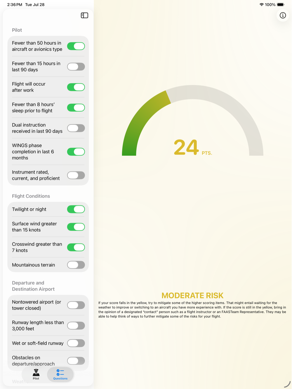 The risk score on iPad