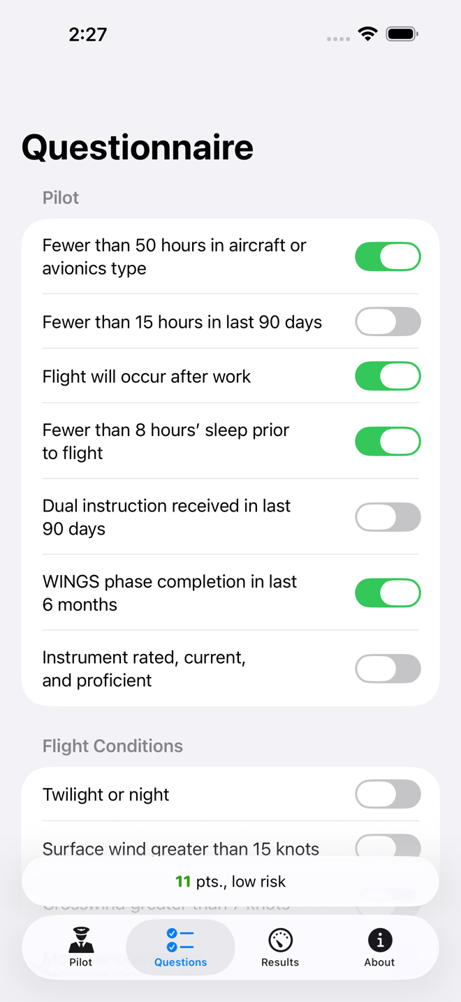 The questionnaire on iPhone